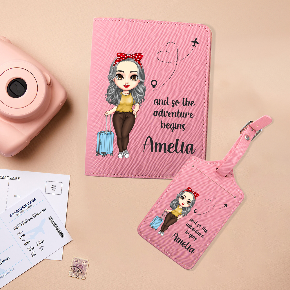 Personalized Cute Cartoon Character Travel Theme Passport Holder with Name and Text Travel Holiday Gift for Travel Lovers