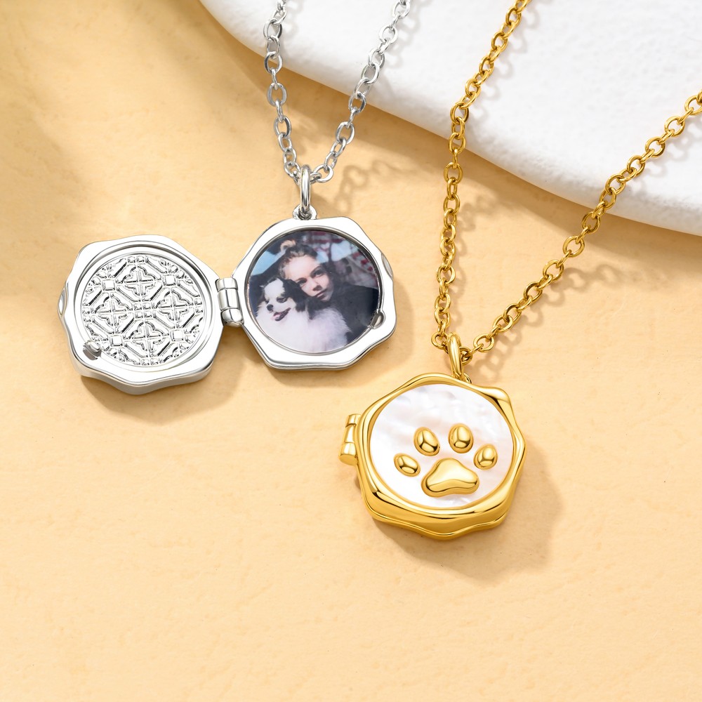 Personalized Pet Paw Print Pet Photo Necklace Birthday Memorial Gift for Pet Lovers Owners