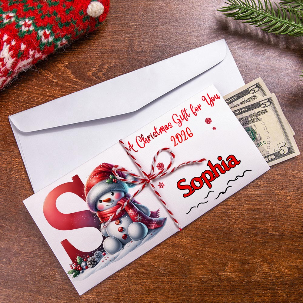 Personalized Santa Hat Snowman Initial Money Wallet with Name for Holding Cash Gift Card Includes Free Envelope Ideal Christmas Gift for Kids