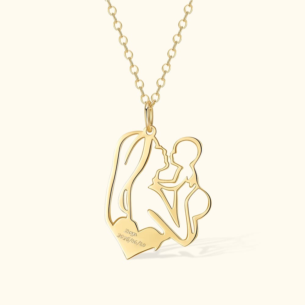 Personalized Mother and Baby Silhouete Necklace, Gift For Mom, Baby Shower Gift
