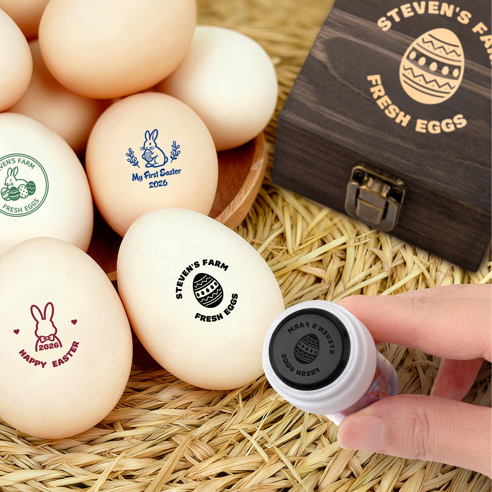 Personalized Multi-Pattern Easter Egg Stamp with Name and Wooden Box Birthday Easter Gift for Families Farmers Breeders