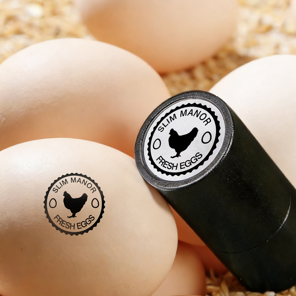 Personalized Hen Silhouette Safe Egg Stamp with Food Grade Ink Name Text and Year Birthday Gift for Family Farmer Breeder