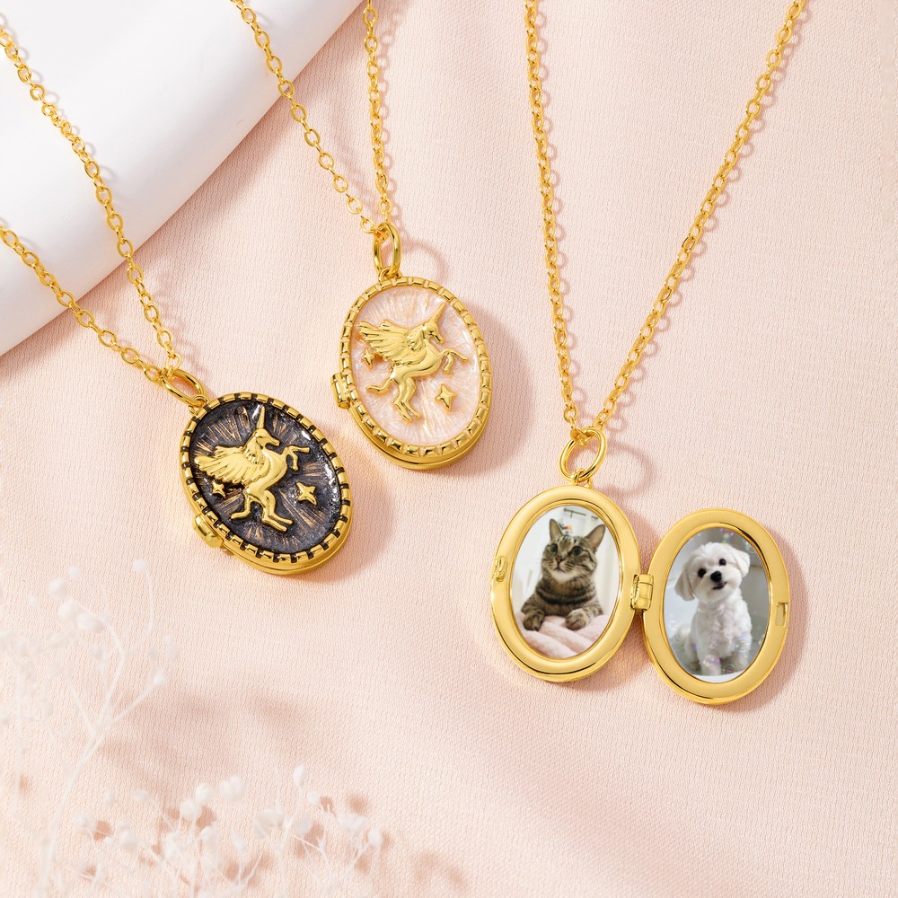 Personalized Winged Fantasy Unicorn Photos Necklace Dainty Jewelry Birthday Anniversary Memorial Gift for Women