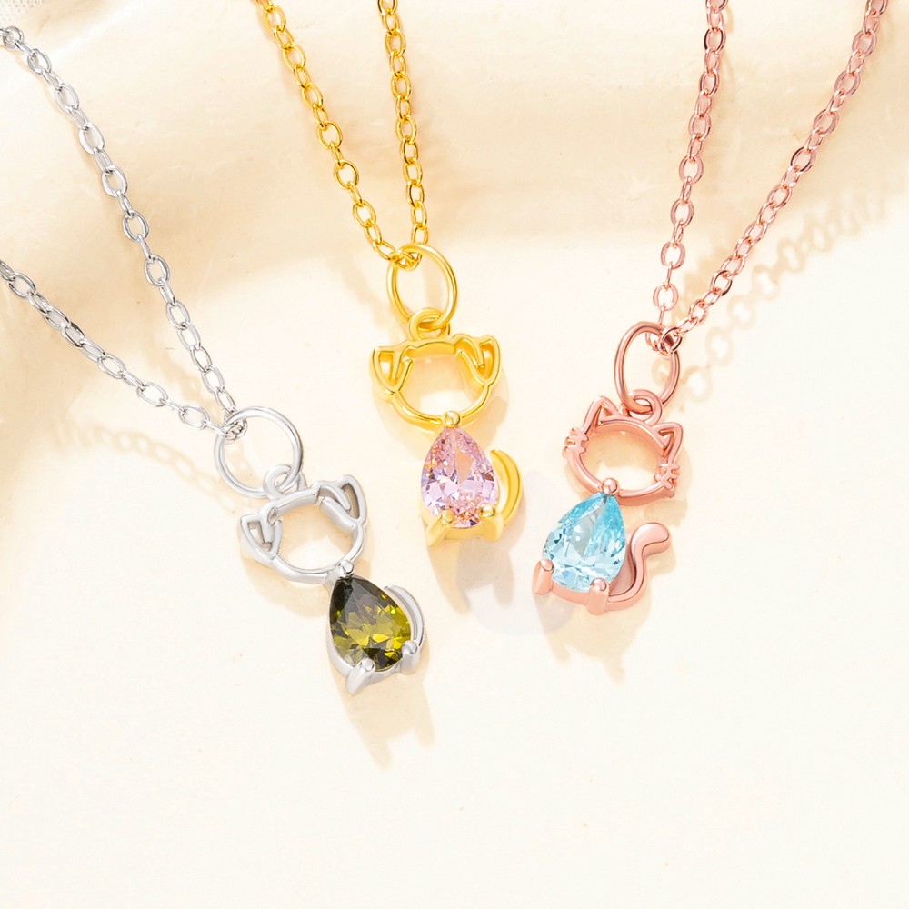 personalized cat shirt | Personalized 1-4 Cat Dog Birthstones Necklace Dainty Jewelry Birthday Anniversary Gift for Women Pet Lovers