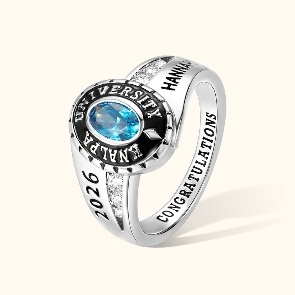 Personalized Class Rings for Men Women, Sterling Silver Birthstone Name Graduation Ring Senior Rings Gifts for Graduates