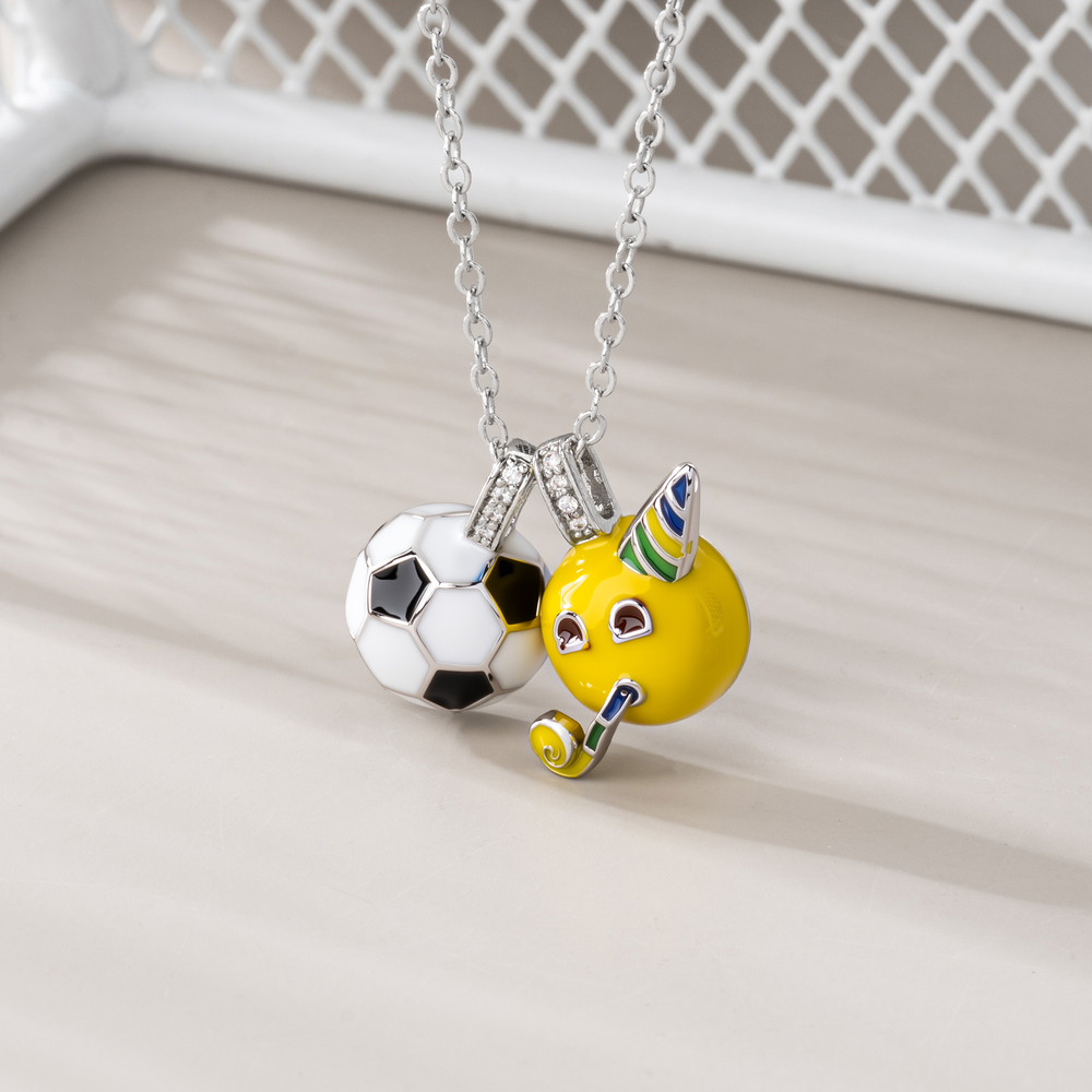 Personalized Funny Partying Face emoji Soccer Necklace with Engraved Name Game Day Sport Party Gift for Soccer Fan | Callie × emoji ™
