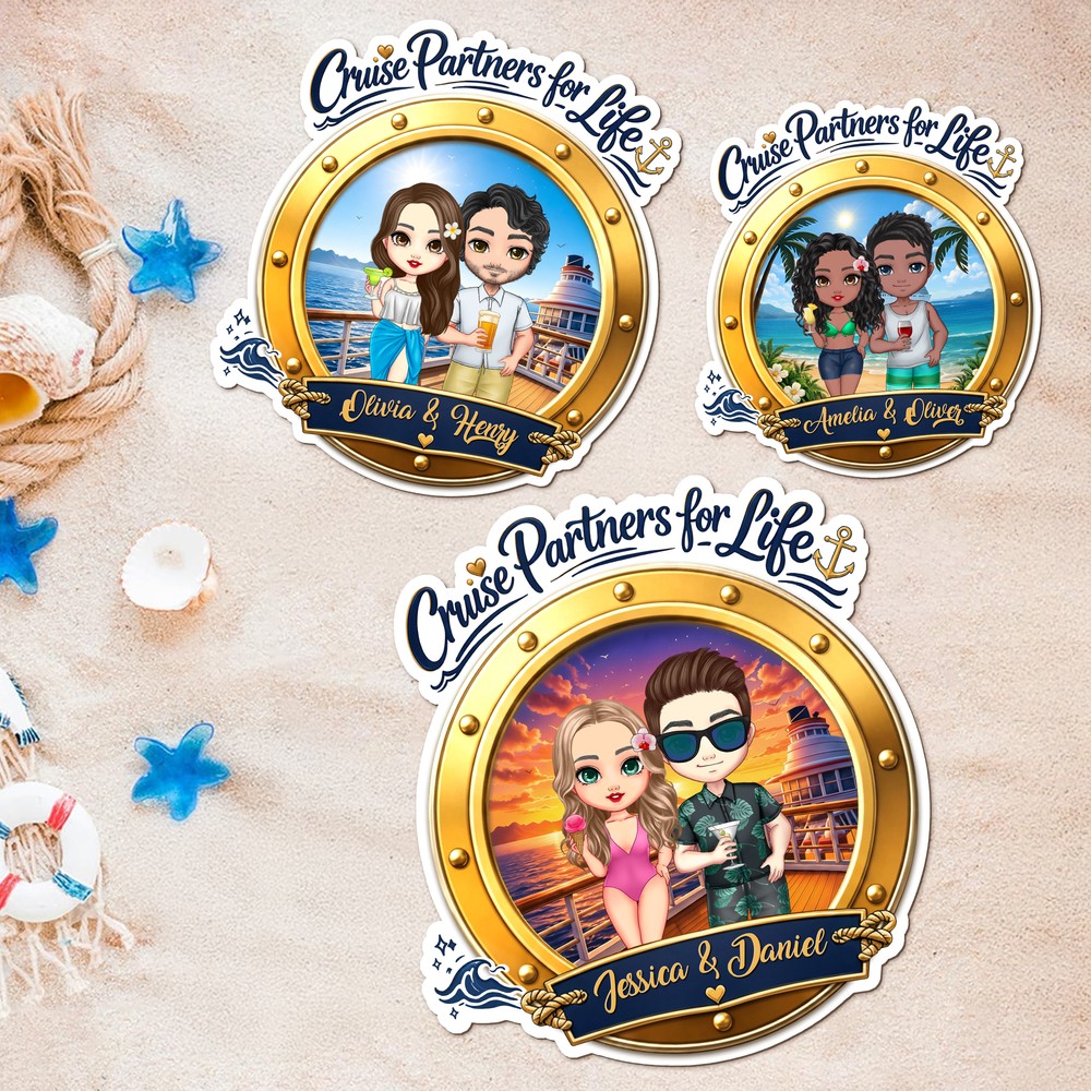 Personalized Couple Cruise Fridge Magnet with Name Cartoon Travel Magnet Gift for Couples