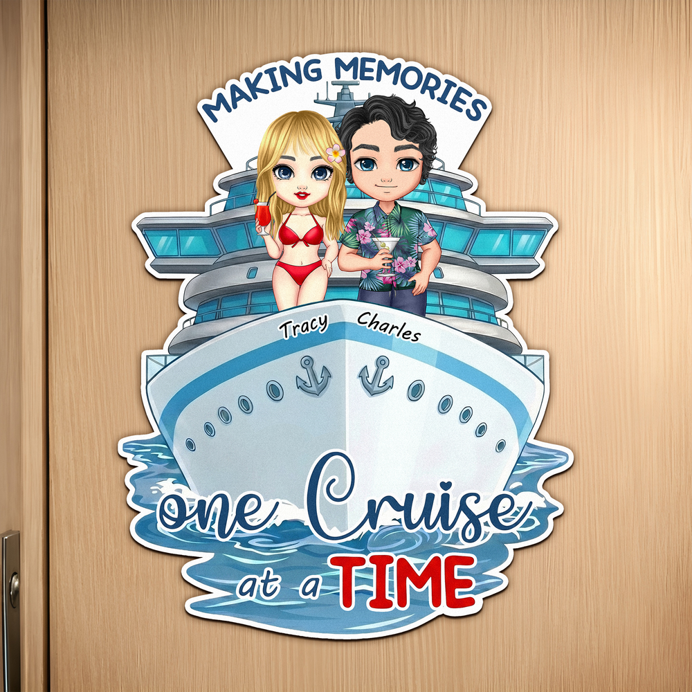 Personalized Cartoon Couple Character Cruise Ship Fridge Magnet with Name Home Decor Birthday Summer Travel Gift for Couple