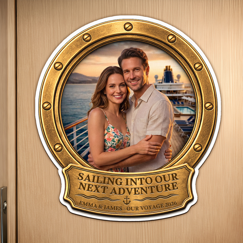 Personalized Cruise Porthole Beach Photo Fridge Magnet with Text Home Decor Summer Vacation Travel Birthday Gift for Couple