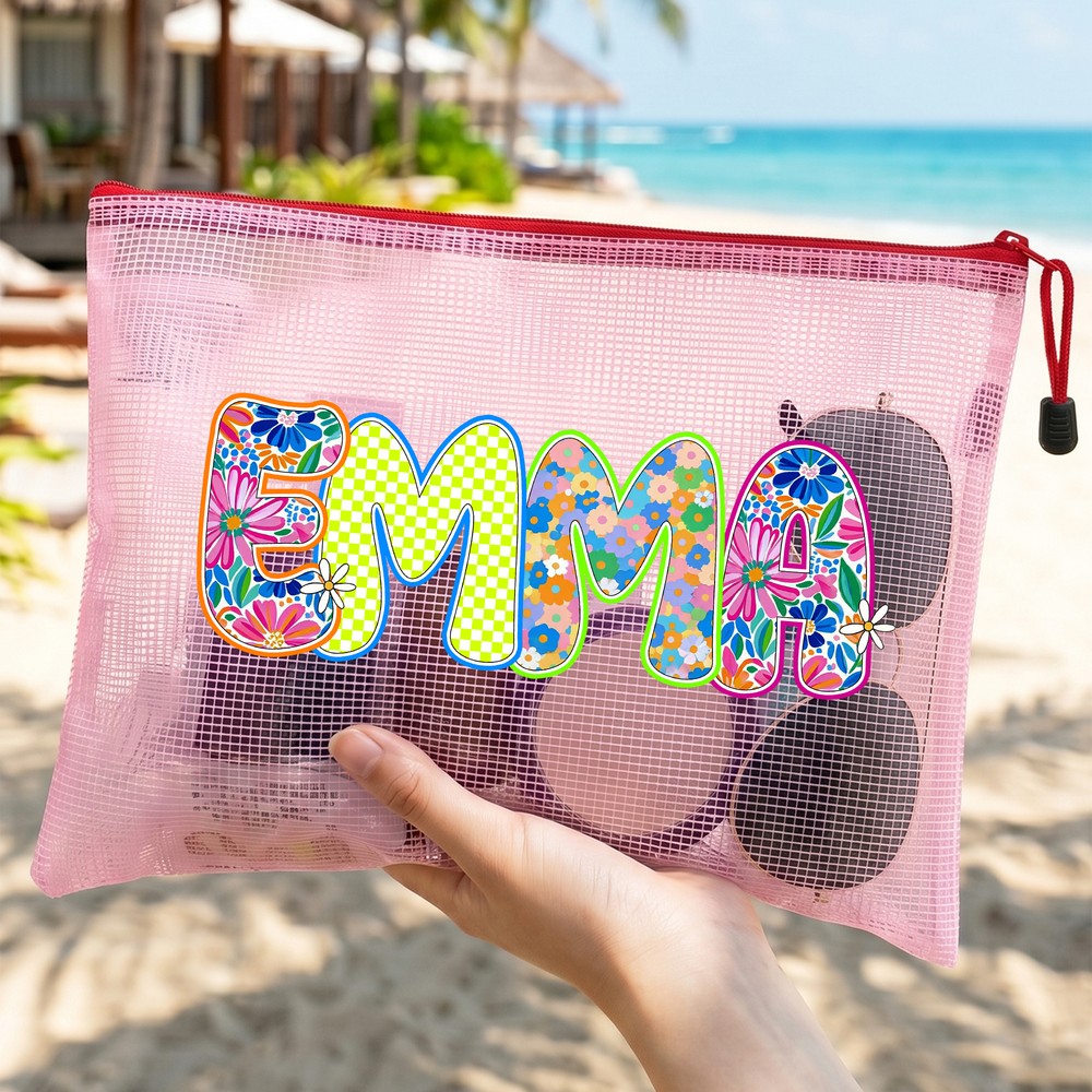 Personalized Beach Bag with Artistic Name Waterproof Sandproof Pool Tote Gift for Women