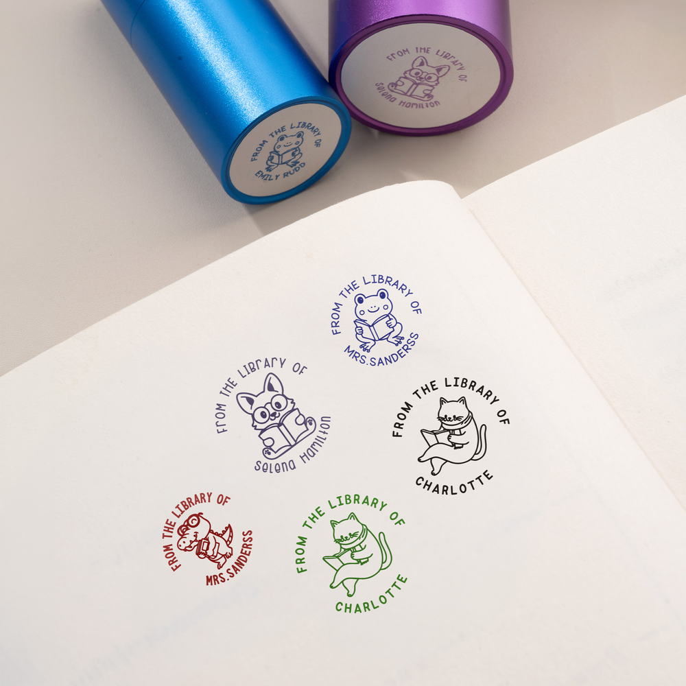 Personalized From the Library of Cute Animal Stamp with Box Daily Use Library Bookish Gift for Book Lover