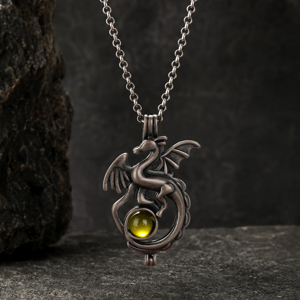 Personalized Western Fantasy Dragon Natural Birthstone Necklace Daily Jewelry Birthday Anniversary Gift for Women Men