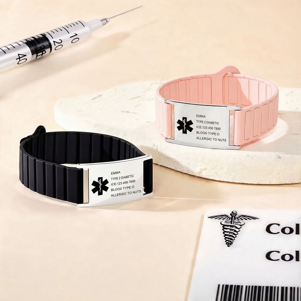 Personalized Medical Symbol Waterproof Medical Alert Bracelet with Engraved ID Name Tag and Magnetic Strap Daily Wear Travel Medical Gift for Patient