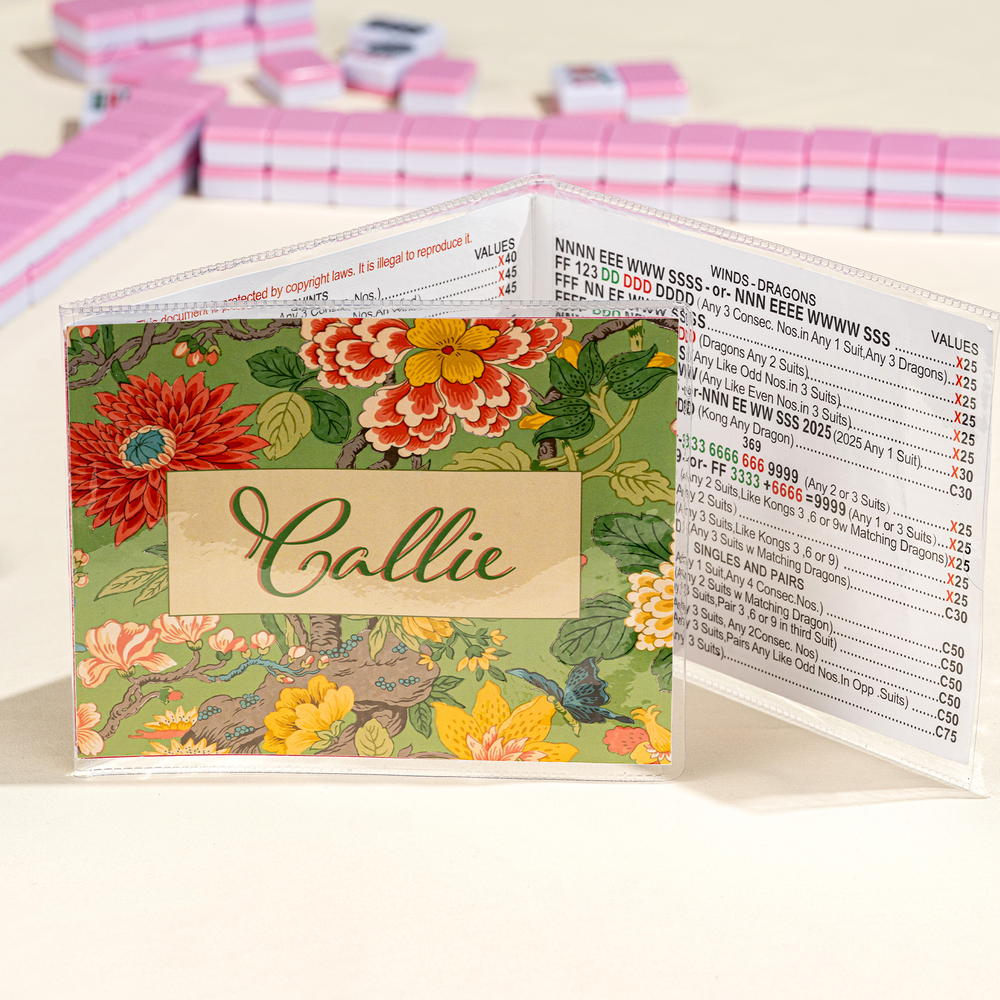Personalized Chinoiserie Portable Waterproof Mahjong Tri-Folded Card Cover Sticker Set with Name Game Birthday Gift for Mahjong Lovers Players