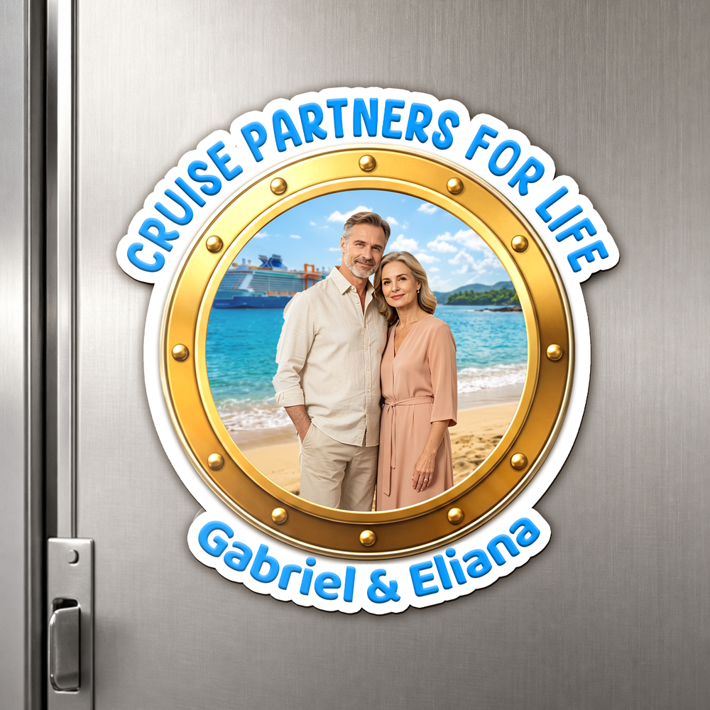 Personalized Photo Cruise Door Magnet with Name Home Decor Birthday Summer Beach Travel Gift for Couple Maritime Enthusiast