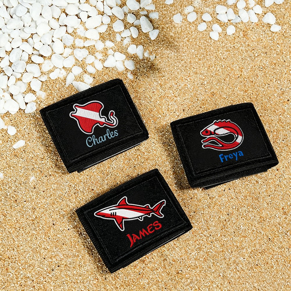 Personalized Multicolor Embroidered Sea Animal Scuba Diver BCD Identification Tag Dive Tank Strap with Name Ocean Activities  Gift for Diving Lovers