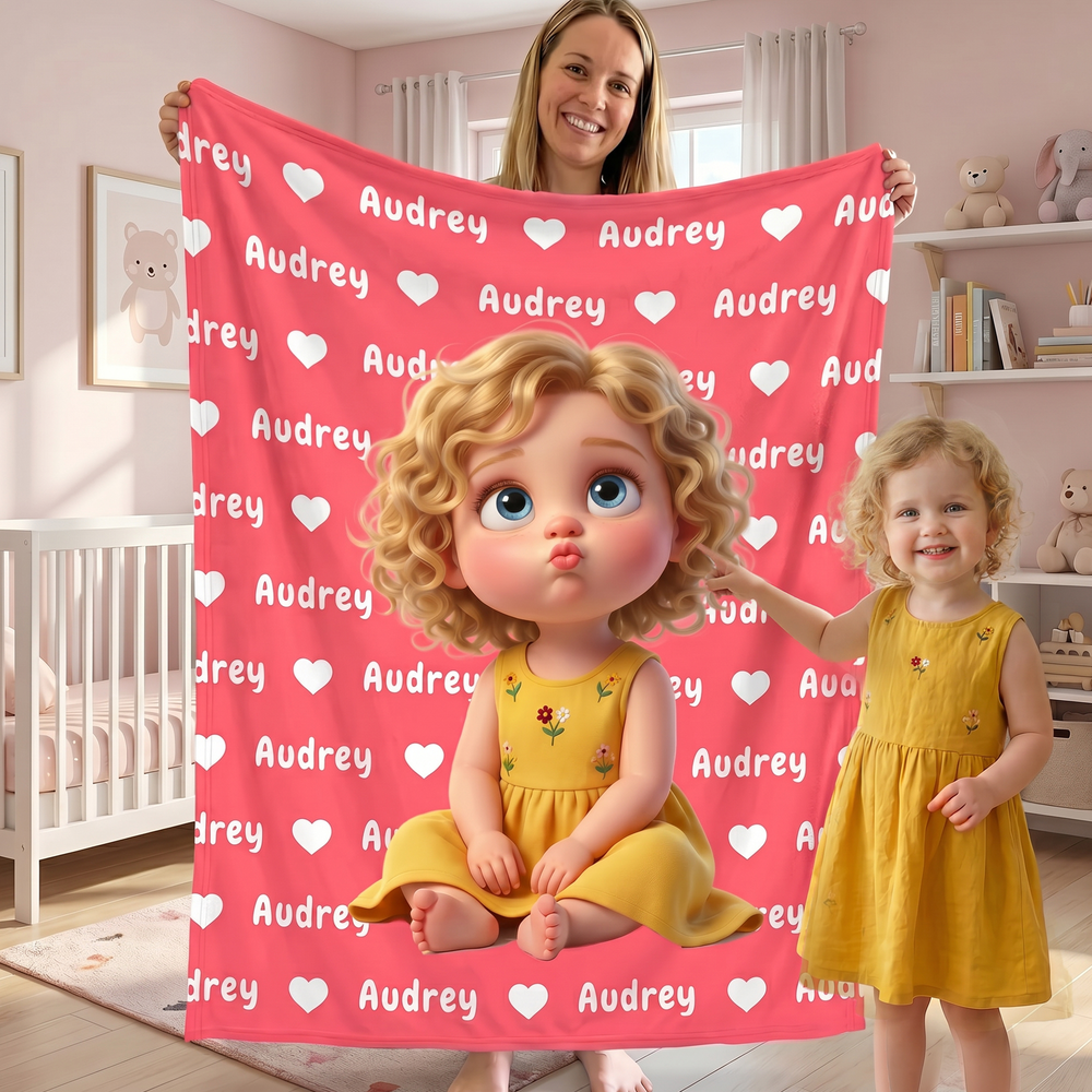 Personalized Cartoon Character Photo Multicolor Soft Throw Blanket with Name Home Decor Birthday Gift for Kids Family Friend