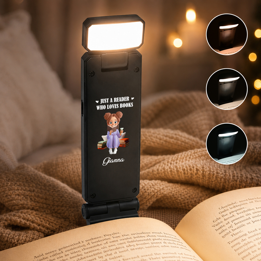 Personalized Book Cartoon Character 3 Color LED Book Light Clip with Name and Text Reading Accessory Back to School Birthday Gift for Book Lover