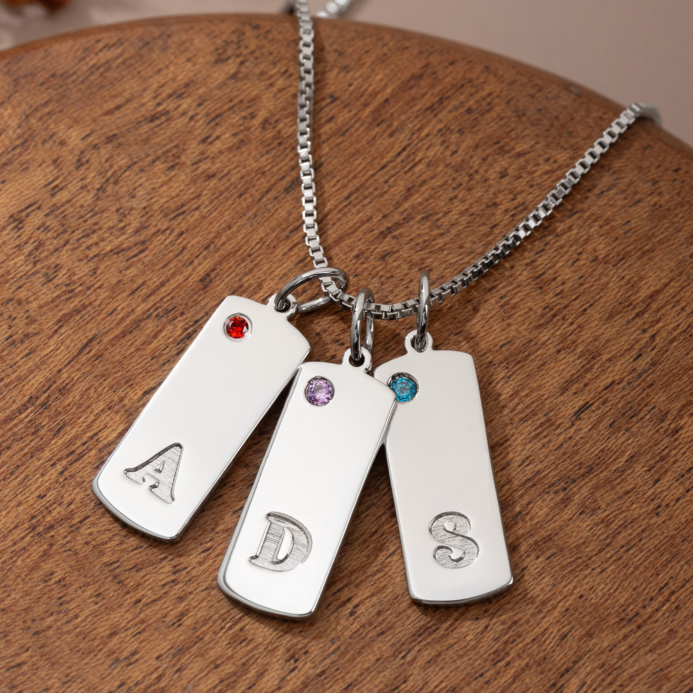 Personalized Minimalist Engraved Letter Rectangular Pendant Necklace with 1-6 Birthstone Anniversary Father's Day for Men Dad