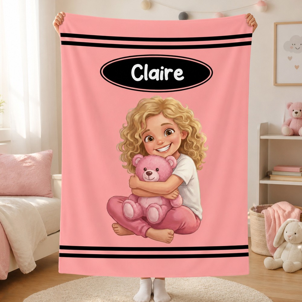Personalized Photo to Cartoon Character Multicolor Soft Throw Blanket with Name Bedroom Decor Christmas Birthday Gift for Kids Teenagers