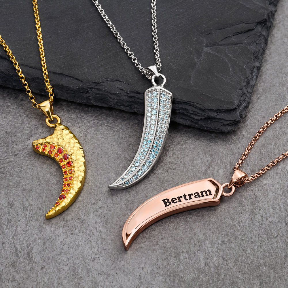 Personalized Wolf-Tooth Design Birthstone Necklace with Engraved Text Dainty Jewelry Daily Wear Birthday Anniversary Gift for Man Husband