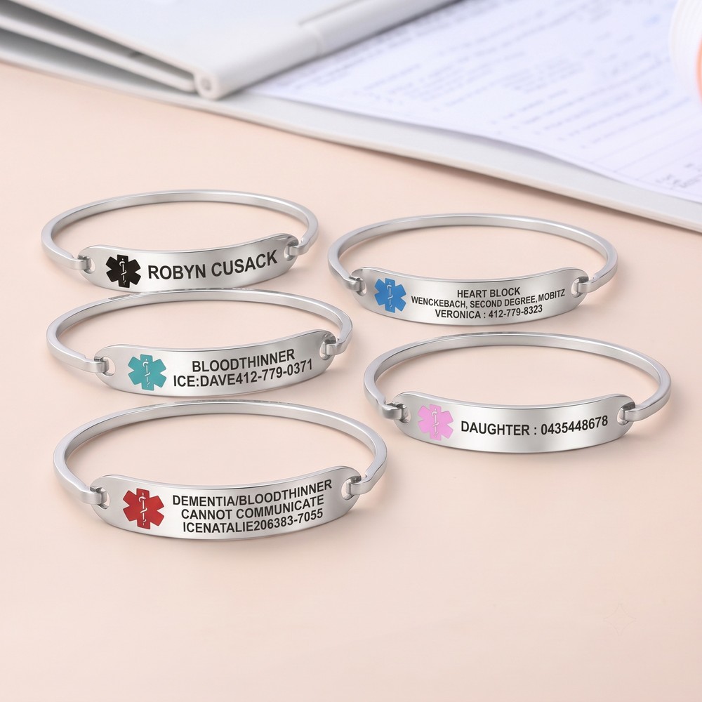Personalized Star of Life Medical Alert ID Bracelet with Engraved Messages Daily Use Birthday Gift for Family Diabetic Allergy Epilepsy