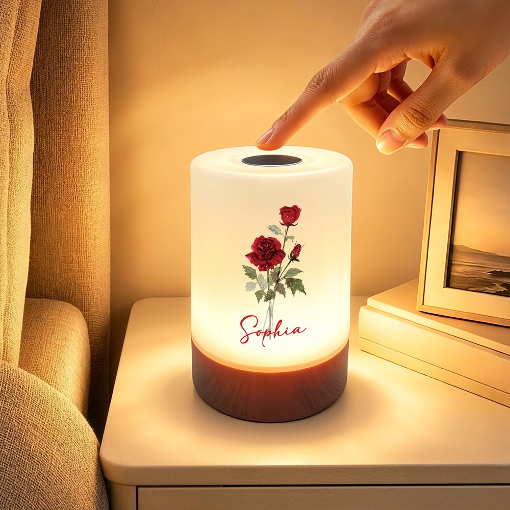 Personalized Birth Flower Dimmable Adjustable Color Touch Control Night Light with Name and Remote Bedroom Decor Birthday Gift for Family Friend