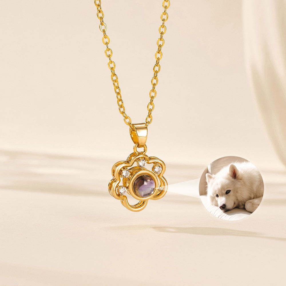 Personalized Pet Paw Print Photo Projection Necklace Dainty Jewelry Anniversary Memorial Gift for Pet Owners Lovers