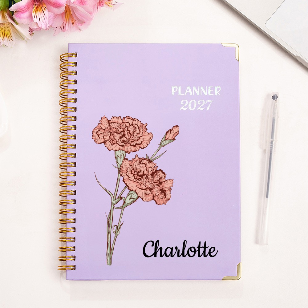 Personalized 2027 Planner Birth Flower A5 Spiral Notebook with Weekly Monthly Planning Pages Birthday New Year Gift for Family Friends