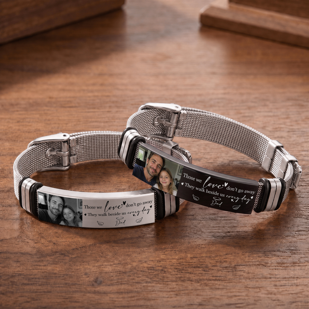 Personalized Motivational Quote Photo Adjustable Bracelet with Engraved Title Loss Memorial Anniversary Gift for Family Friend