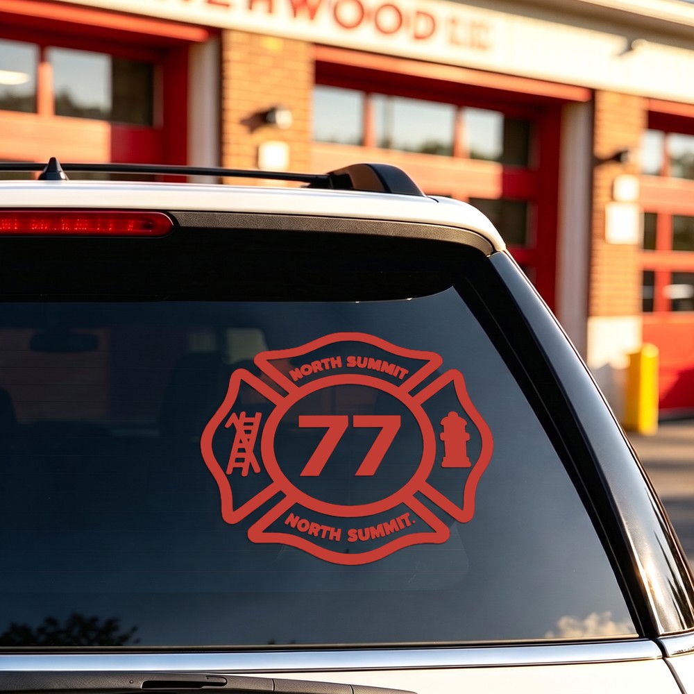 Personalized Multicolor Firefighter Maltese Cross Car Decal Sticker with Text and Number Car Window Decor Daily Use New Car Gift for Firefighter