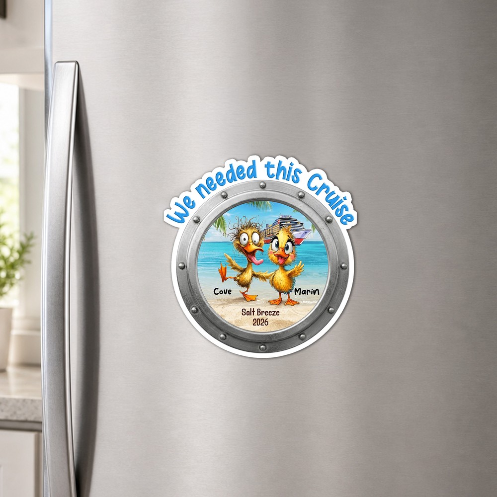 Personalized We Needed This Cruise Cartoon Flamingo Duck Fridge Magnet with Name and Year Cruise Vacation Summer Travel Anniversary Gift for Couple
