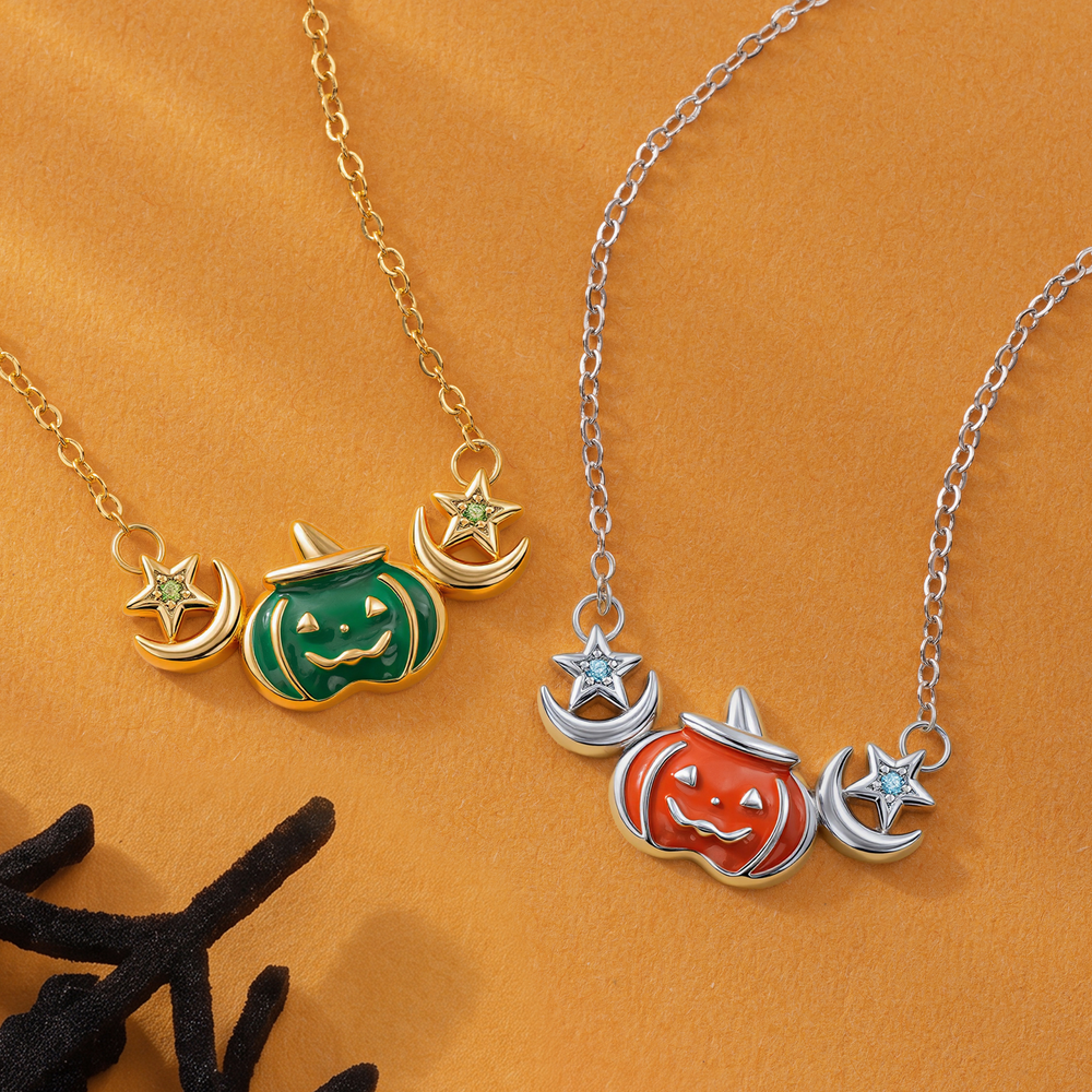 Personalized Halloween Theme Pumpkin Sterling Silver Necklace with Birthstone Dainty Jewelry Daily Wear Birthday Halloween Gift for Women Friends