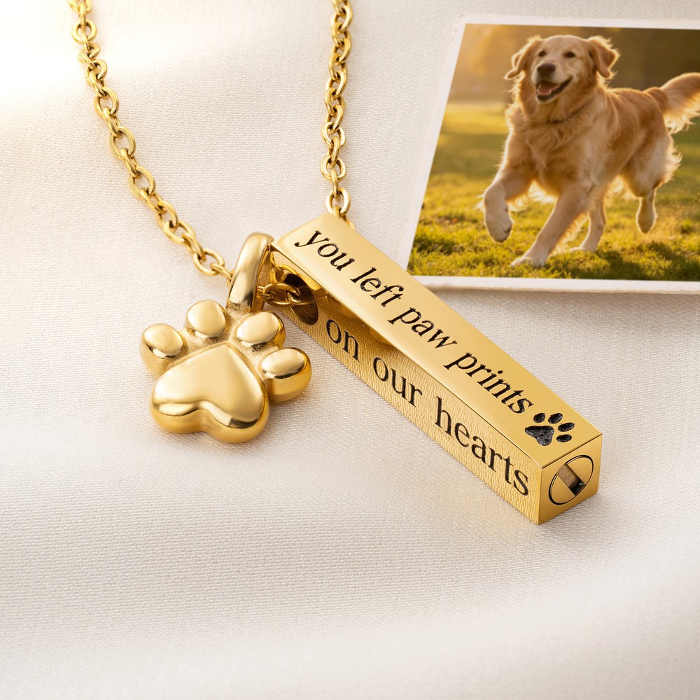 Personalized You Left Paw Prints on Our Hearts Cremation Urn Necklace Memorial Jewelry Pet Remembrance Sympathy Gift for Pet Owner