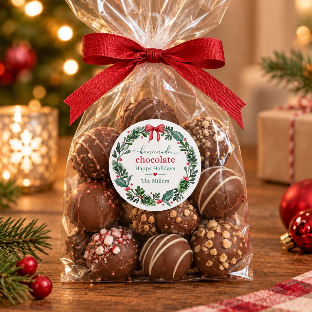 Personalized Christmas Wreath Waterproof Sticker with Dish Name and Family Surname Gift Decor Baking Party Favor Christmas Gift for Cooking Lovers