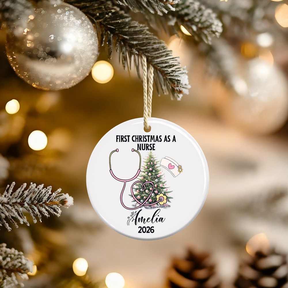 Personalized First Christmas As A Nurse Ceramic Hanging Ornament with Name and Year Tree Decoration Christmas Appreciation Gift for New Nurses